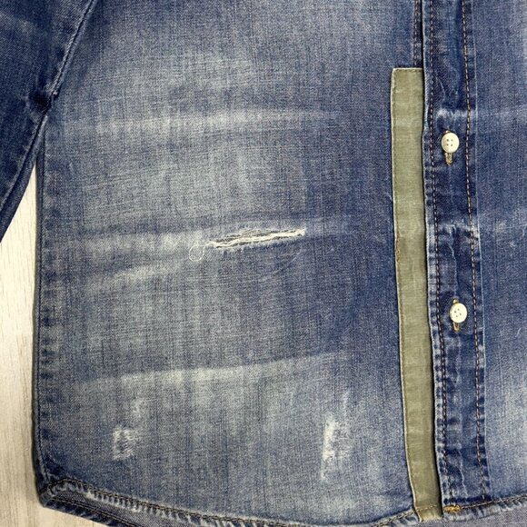 ZARA Denim Shirt 1975 Collection Long Sleeve Button-Down Chest Pockets Size S - Picture 10 of 11